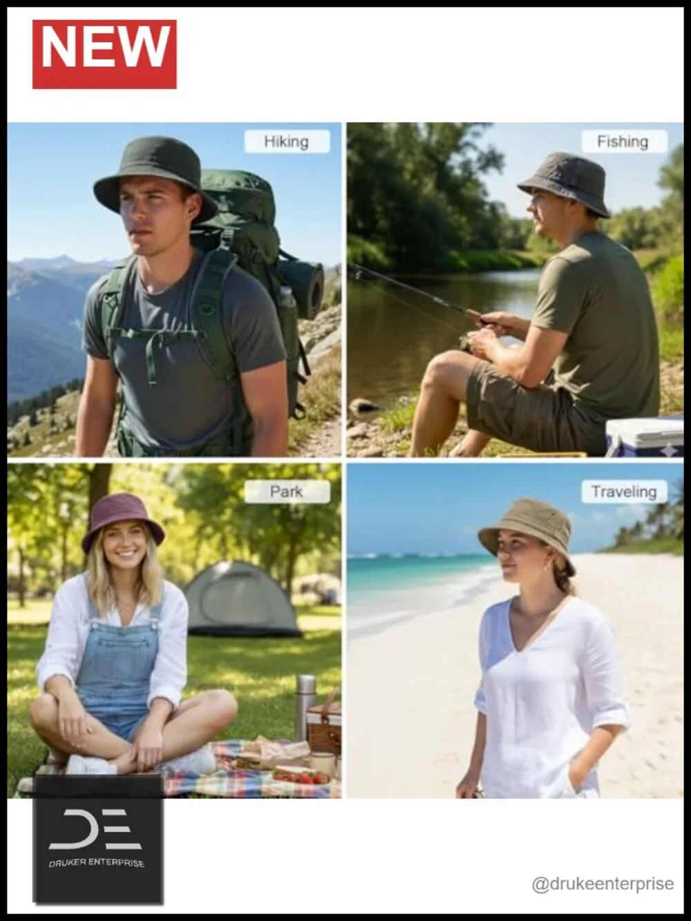 Cotton Bucket Hat with Sun Protection, Adjustable, Foldable, Washable